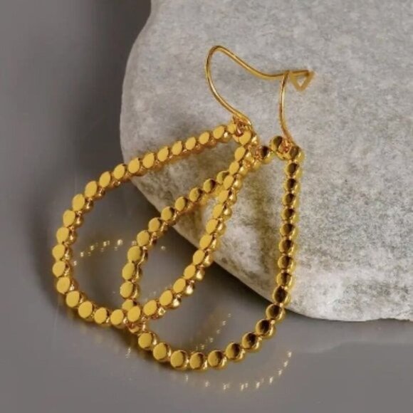 14k Gold Plated Water Drop Hoop Earrings - Picture 4 of 5